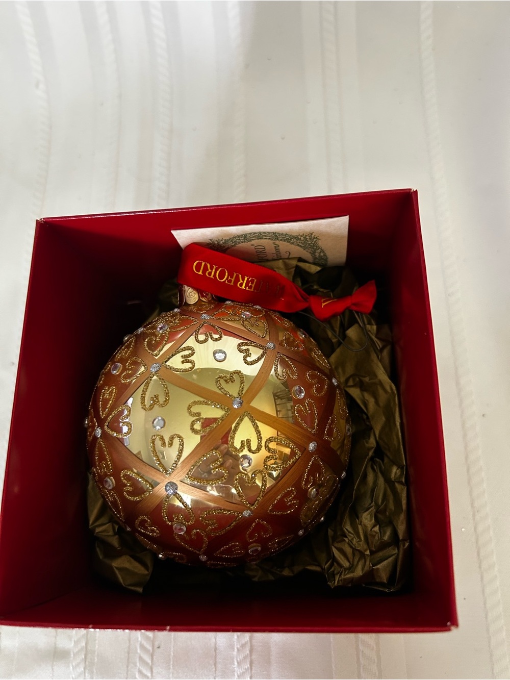 Waterford Crystal Holiday Heirlooms Gold Celtic Glass Ball Hand Blown Ornament